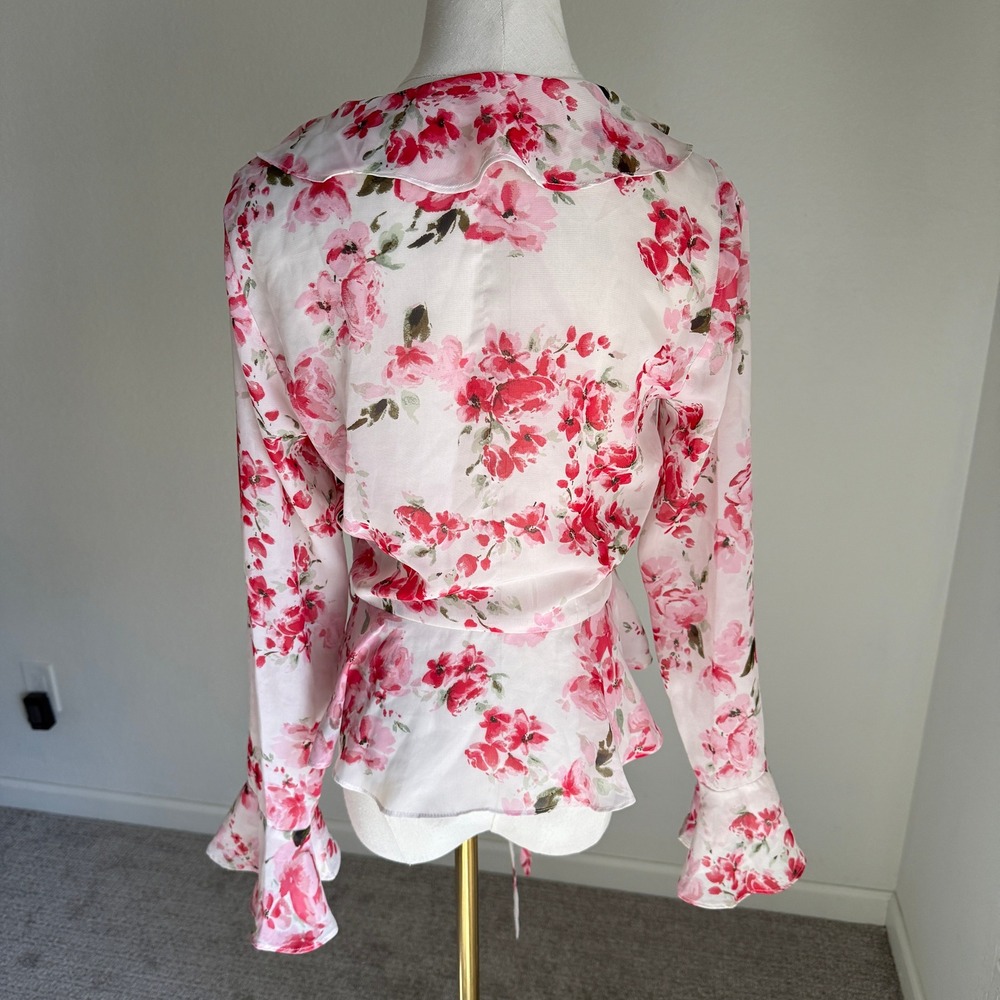 IF BY SEA Floral Ruffle Blouse Women's Small Pink Romantic Long Sleeve Romantic - Picture 6 of 9